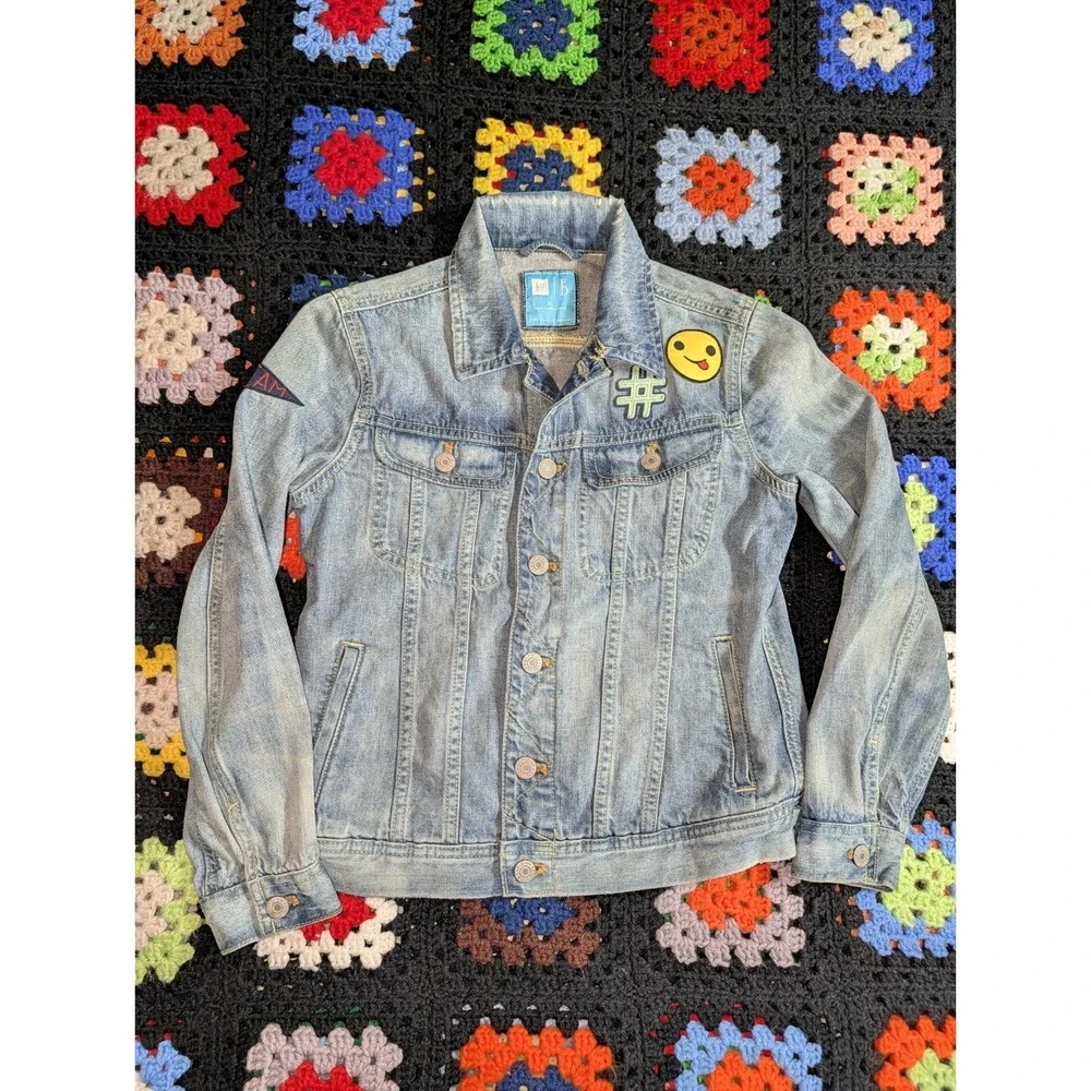 Gap Kids x ED Emoji Denim Jean Jacket Coat Girls XL Limited‎ Edition
